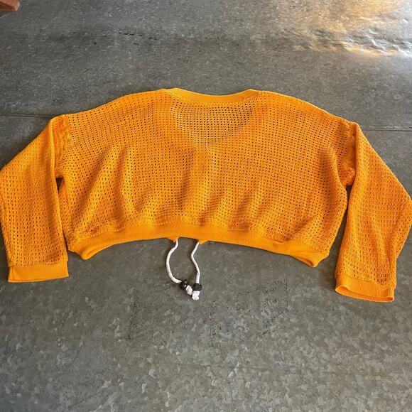 Vintage Crochet Knit Cardigan Zip Sweater Womens M/L Orange Yellow Oversized Y2K - Picture 4 of 7